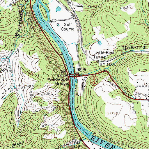 Topographic Map of Howard Creek, WV