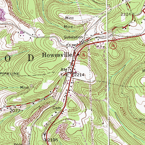 Topographic Map of Howesville, WV