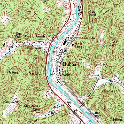 Topographic Map of Hubball, WV
