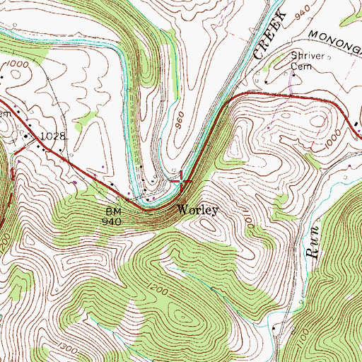 Topographic Map of Huckleberry Run, WV