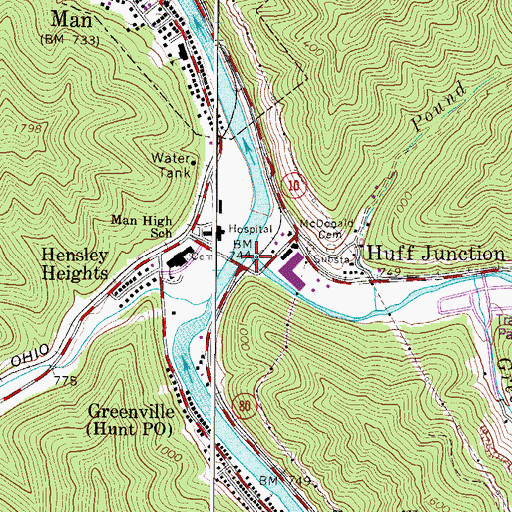 Topographic Map of Huff Creek, WV