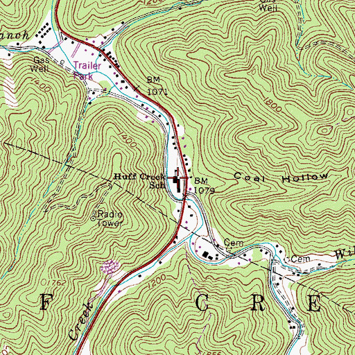 Topographic Map of Huff Creek School (historical), WV