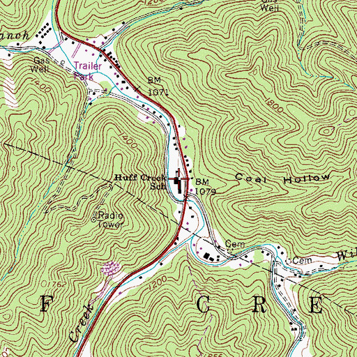 Topographic Map of Huff Creek School (historical), WV