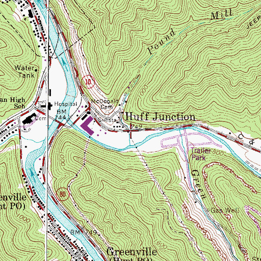 Topographic Map of Huff Junction, WV
