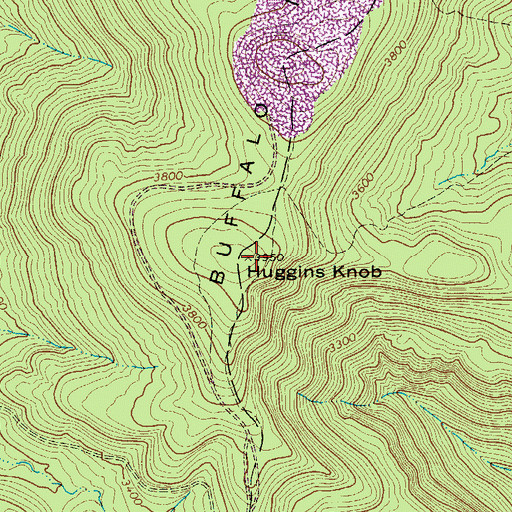 Topographic Map of Huggins Knob, WV