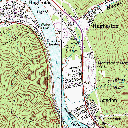 Topographic Map of Hughes Creek, WV