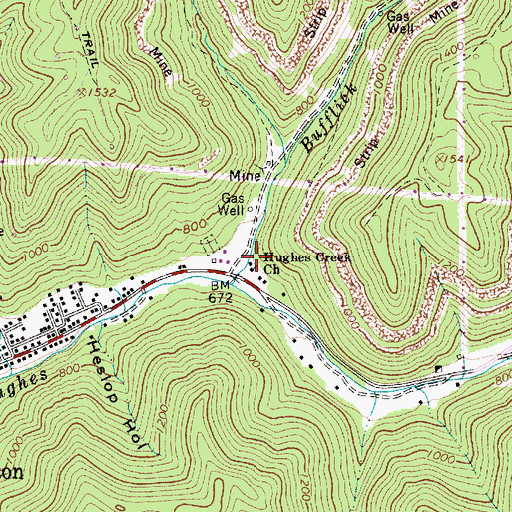 Topographic Map of Hughes Creek Church, WV