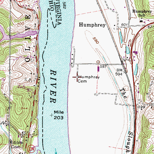 Topographic Map of Humphrey Cemetery, WV