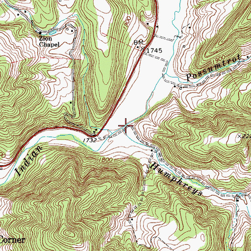 Topographic Map of Humphreys Run, WV