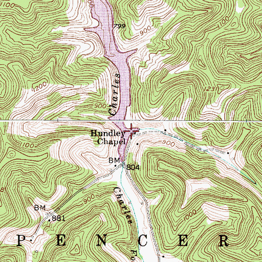 Topographic Map of Hundley Chapel, WV