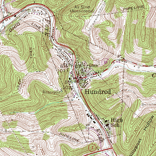 Topographic Map of Hundred, WV