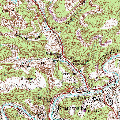 Topographic Map of Hunk Hollow, WV