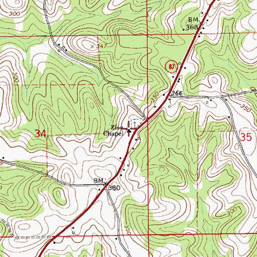 Topographic Map of Zion Chapel Baptist Church, AL
