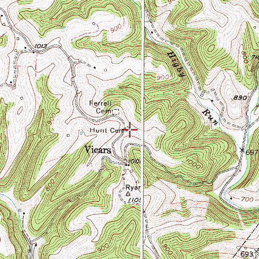 Topographic Map of Hunt Cemetery, WV