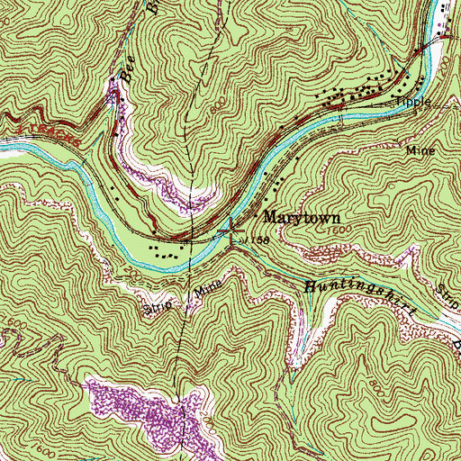 Topographic Map of Huntingshirt Branch, WV