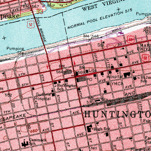 Topographic Map of Huntington, WV