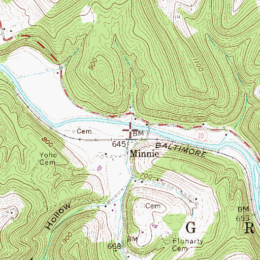 Topographic Map of Hupp Run, WV