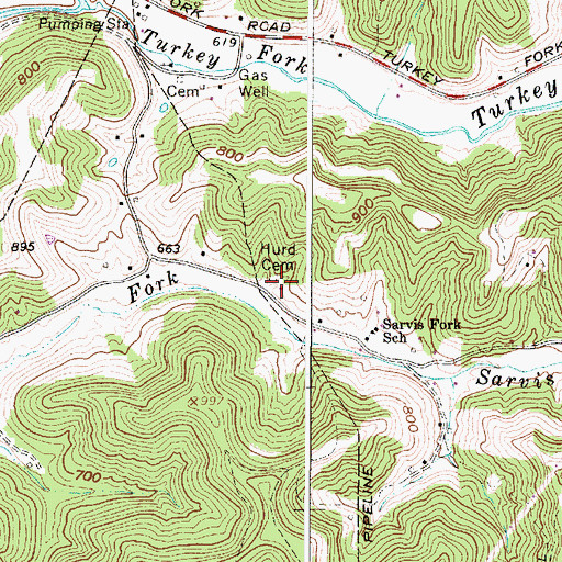 Topographic Map of Hurd Cemetery, WV