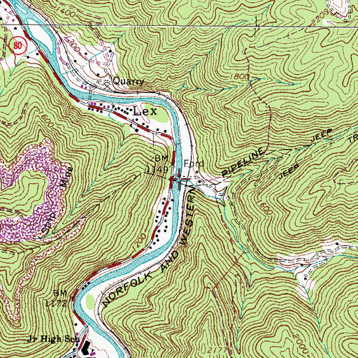 Topographic Map of Hurricane Branch, WV