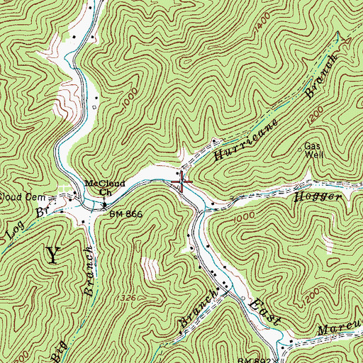 Topographic Map of Hurricane Branch, WV