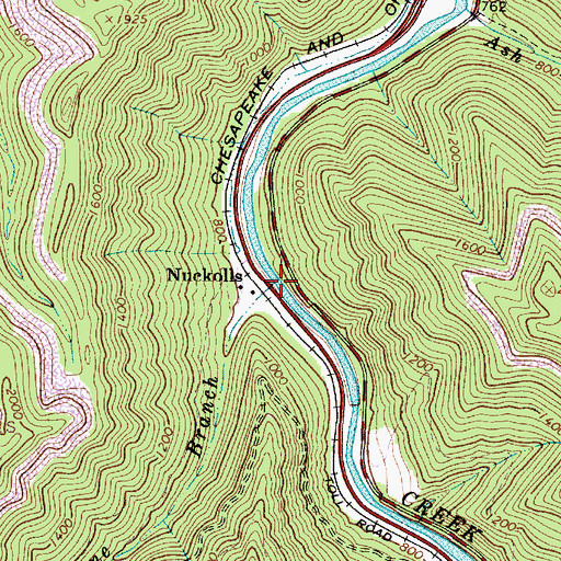 Topographic Map of Hurricane Branch, WV