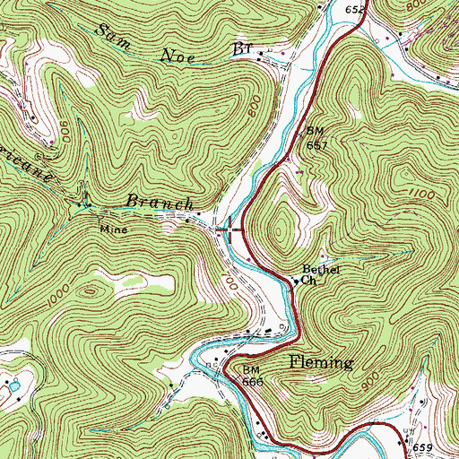 Topographic Map of Hurricane Branch, WV