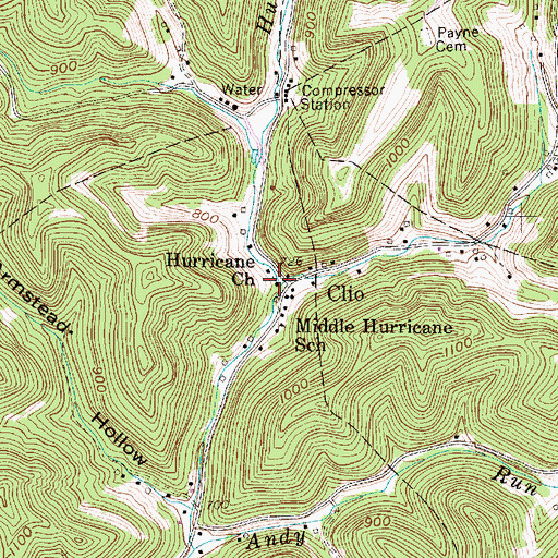 Topographic Map of Hurricane Church, WV