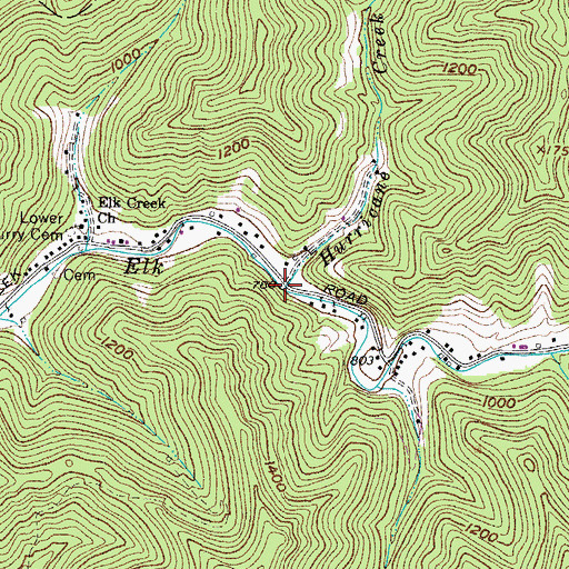 Topographic Map of Hurricane Creek, WV