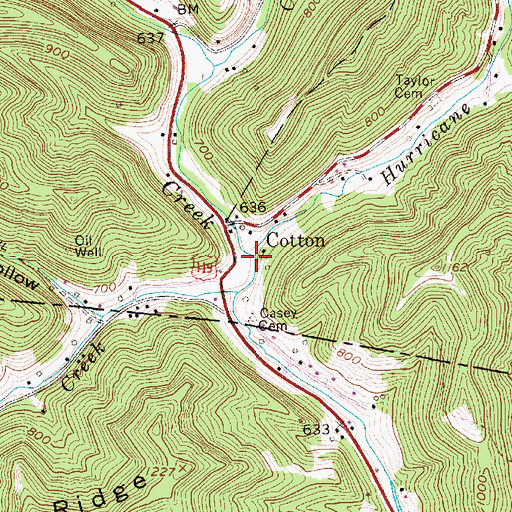 Topographic Map of Hurricane Creek, WV