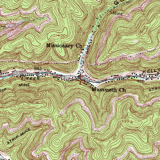 Topographic Map of Hurricane Fork, WV