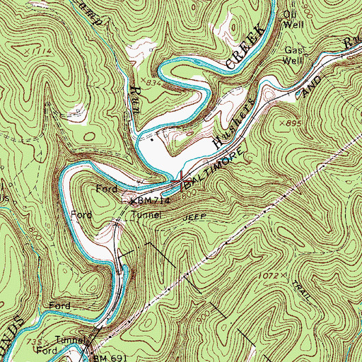 Topographic Map of Hushers Run, WV