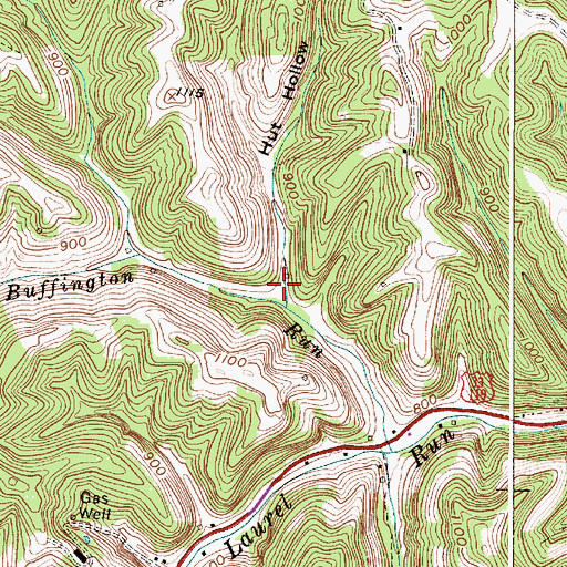 Topographic Map of Hut Hollow, WV