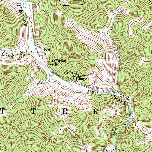 Topographic Map of Hyer Chapel, WV