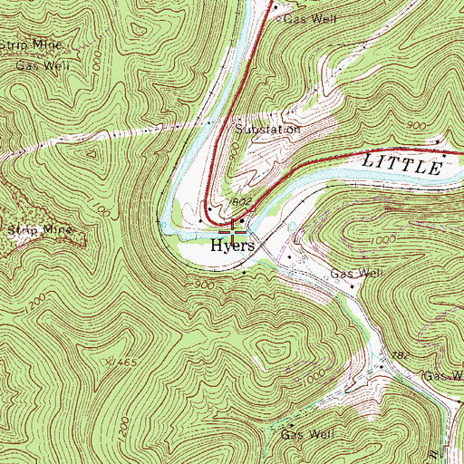 Topographic Map of Hyers Run, WV
