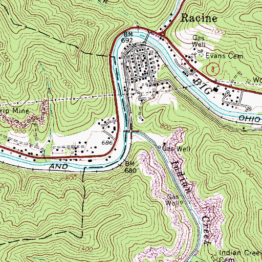 Topographic Map of Indian Creek, WV