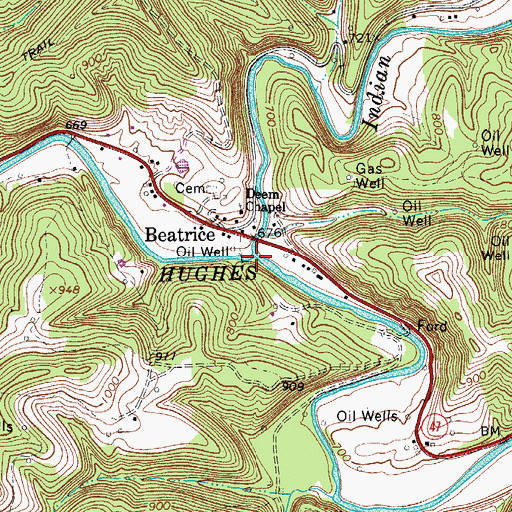 Topographic Map of Indian Creek, WV