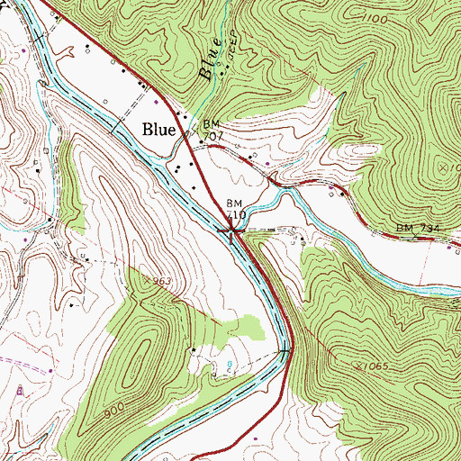 Topographic Map of Indian Creek, WV