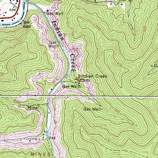 Topographic Map of Indian Creek Cemetery, WV