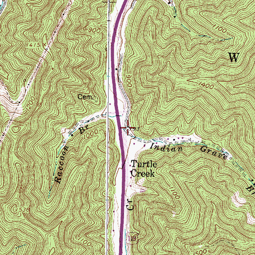 Topographic Map of Indian Grave Branch, WV