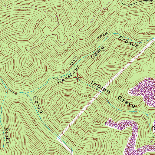 Topographic Map of Indian Grave Hollow, WV