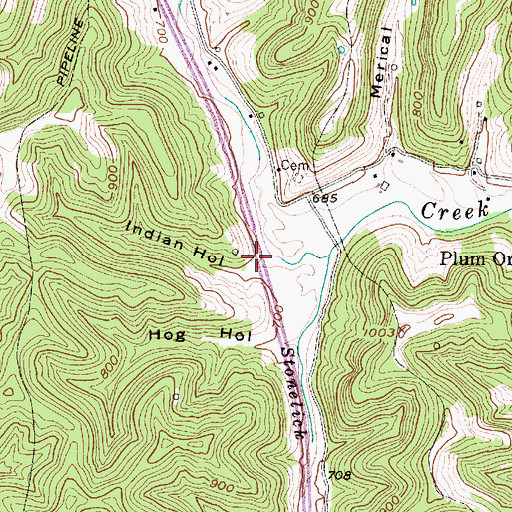 Topographic Map of Indian Hollow, WV