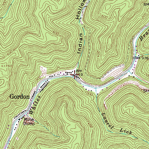 Topographic Map of Indian Hollow, WV