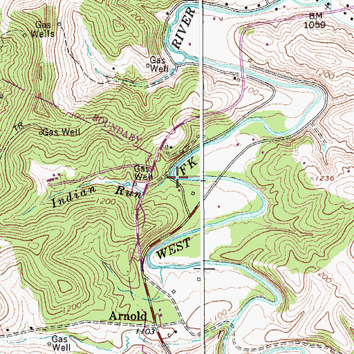 Topographic Map of Indian Run, WV