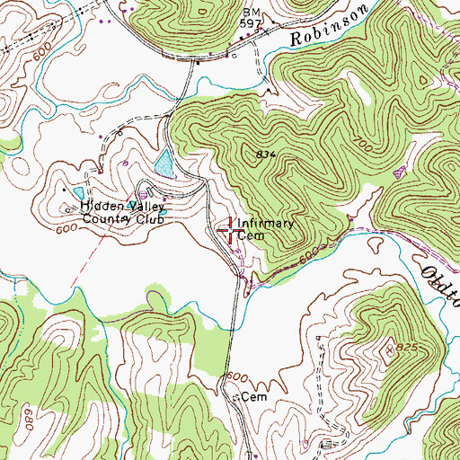 Topographic Map of Infirmary Cemetery, WV