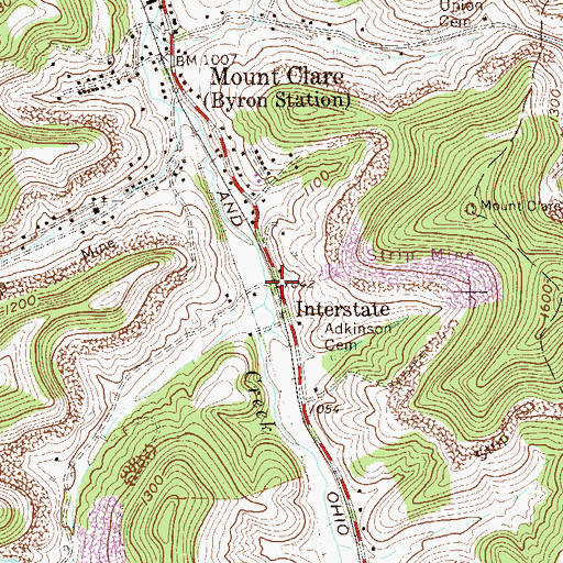 Topographic Map of Interstate, WV