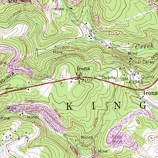 Topographic Map of Irona Church, WV