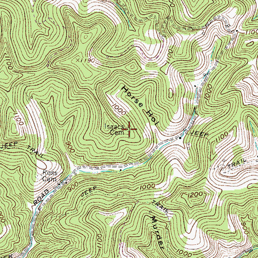 Topographic Map of Isaacs Cemetery, WV