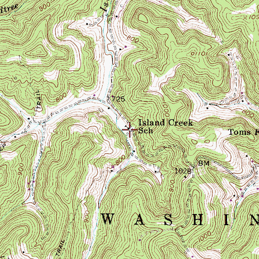 Topographic Map of Island Creek School (historical), WV