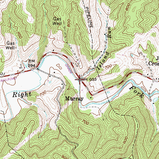 Topographic Map of Island Run, WV