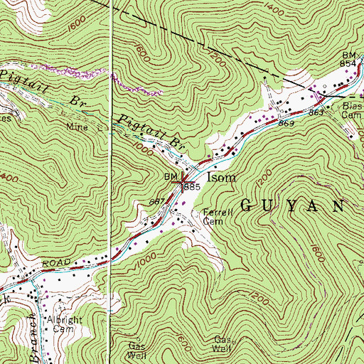 Topographic Map of Isom, WV
